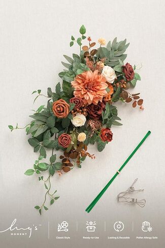 Ling's Moment Fall Wedding Floral Swag Welcome Sign Artificial Flowers Backdrop Garland Terracotta Rust Sepia for Ceremony Reception Wall Easel Home Decoration Entryway Outdoor Board Head Table Decor in Kuwait