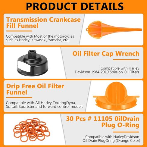 Oil Change Kit Compatible with Harley-Davidson, Complete Motorcycle Oil Change Tool Set with Filter Cap Wrench, Fill Tools & 30Pcs O-Rings in Saudi Arabia