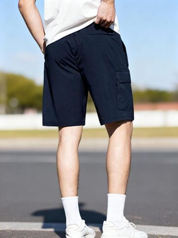 Men's Blue Straight Leg Cargo Shorts - Drawstring Waist Casual Outdoor Utility Pants in Saudi Arabia