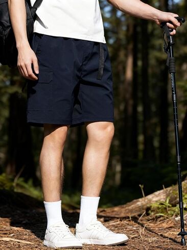 Men's Blue Straight Leg Cargo Shorts - Drawstring Waist Casual Outdoor Utility Pants in Saudi Arabia