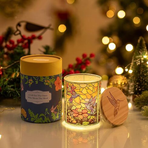 Hewory Hummingbird Gifts for Women: Glass Tea Light Candle Holders Jar with Wood Lid, Hummingbird Christmas Ornament for Mom Grandma Sister, Home Decor for Candle Lover Bird Lover (Include LED String) in Saudi Arabia