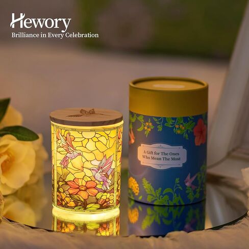 Hewory Hummingbird Gifts for Women: Glass Tea Light Candle Holders Jar with Wood Lid, Hummingbird Christmas Ornament for Mom Grandma Sister, Home Decor for Candle Lover Bird Lover (Include LED String) in Saudi Arabia