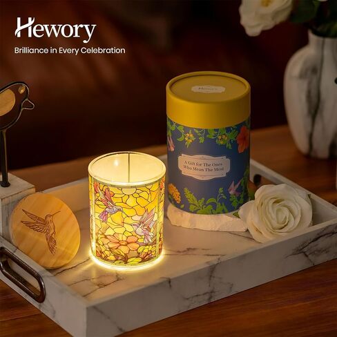 Hewory Hummingbird Gifts for Women: Glass Tea Light Candle Holders Jar with Wood Lid, Hummingbird Christmas Ornament for Mom Grandma Sister, Home Decor for Candle Lover Bird Lover (Include LED String) in Saudi Arabia