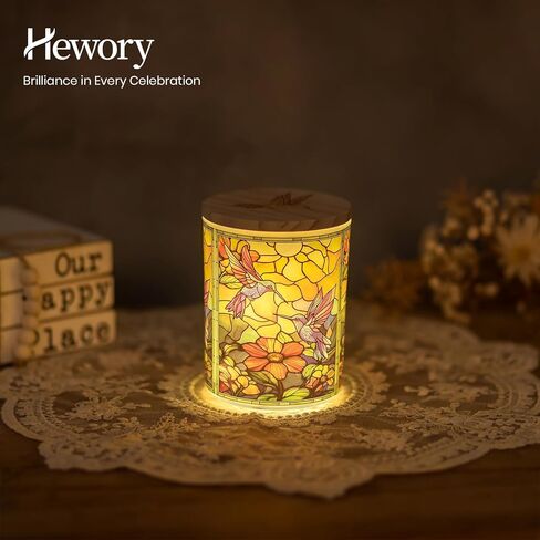 Hewory Hummingbird Gifts for Women: Glass Tea Light Candle Holders Jar with Wood Lid, Hummingbird Christmas Ornament for Mom Grandma Sister, Home Decor for Candle Lover Bird Lover (Include LED String) in Saudi Arabia