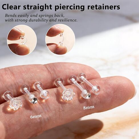 BodyBonita 3Pcs Clear PTFE Helix Rook Piercing Jewelry, Bioflex Plastic Piercing Retainer for Surgery Work Sports, Tragus Daith Lobe Cartilage Earrings Studs Lip Eyebrow Belly Button Ring for Women in Saudi Arabia