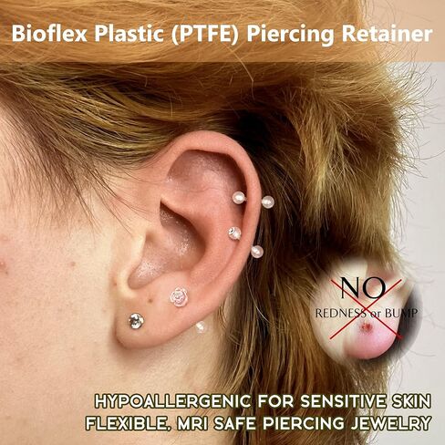 BodyBonita 3Pcs Clear PTFE Helix Rook Piercing Jewelry, Bioflex Plastic Piercing Retainer for Surgery Work Sports, Tragus Daith Lobe Cartilage Earrings Studs Lip Eyebrow Belly Button Ring for Women in Saudi Arabia