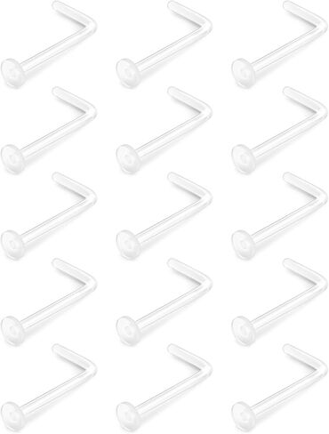 Clear Nose Studs 18g 20g 22g - Bioflex Plastic L-Shape Piercing Retainers - Flat Nose Rings 15pcs-Pack in Kuwait