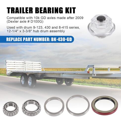 Trailer Bearing Kit 25580/387A Bearings 10-51 Grease Seal Compatible with Dexter 10K GD (After 2009) 9-123 8-41512-1/4" x 3-3/8" Trailer Axles Brake Drum 21-88 Oil Caps BK-430-GD in Saudi Arabia