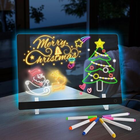 لوحة ملاحظة LED مع ألوان ، لوحة محو جاف الأكريليك ، 13.7 * 10 بوصة لوحة الرسائل الإضاءة ، لوحة الرسم LED قابلة لإعادة الاستخدام مع حامل و 7 علامات للمنزل ، المطبخ ، مكتب ، غرفة نوم ، مدرسة in Kuwait