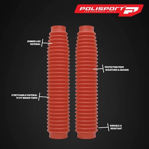 Polisport Universal Fork Boots Enduro، طول 430 مم × 41 مم علوي × 58 مم سفلي، مادة متينة تشبه المطاط، زوج للموتوكروس والدراجات النارية على الطرق الوعرة، أحمر in Saudi Arabia