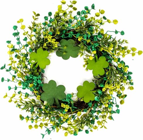 20" St Patricks Day Wreath Front Door, Shamrock Decorations Artificial Wreath Lucky Shamrock Spring Summer Party Decor Outdoor/Indoor Farmhouse Front Porch Wall Window in Saudi Arabia