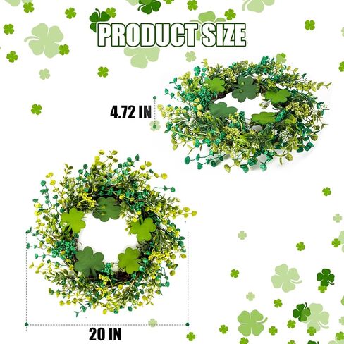 20" St Patricks Day Wreath Front Door, Shamrock Decorations Artificial Wreath Lucky Shamrock Spring Summer Party Decor Outdoor/Indoor Farmhouse Front Porch Wall Window in Saudi Arabia