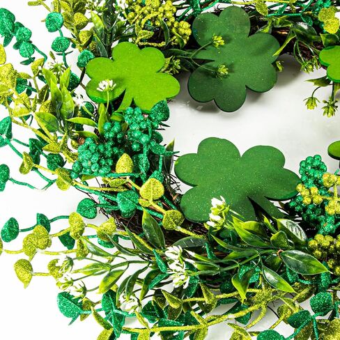 20" St Patricks Day Wreath Front Door, Shamrock Decorations Artificial Wreath Lucky Shamrock Spring Summer Party Decor Outdoor/Indoor Farmhouse Front Porch Wall Window in Saudi Arabia