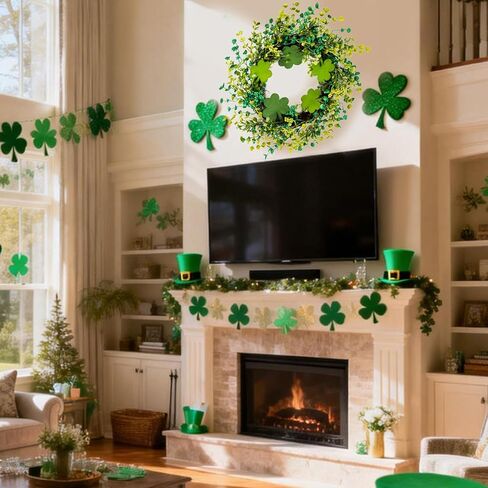 20" St Patricks Day Wreath Front Door, Shamrock Decorations Artificial Wreath Lucky Shamrock Spring Summer Party Decor Outdoor/Indoor Farmhouse Front Porch Wall Window in Saudi Arabia