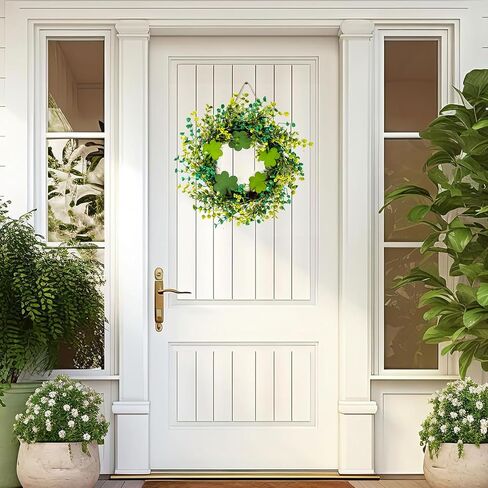 20" St Patricks Day Wreath Front Door, Shamrock Decorations Artificial Wreath Lucky Shamrock Spring Summer Party Decor Outdoor/Indoor Farmhouse Front Porch Wall Window in Saudi Arabia