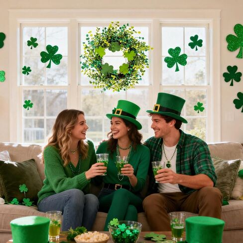 20" St Patricks Day Wreath Front Door, Shamrock Decorations Artificial Wreath Lucky Shamrock Spring Summer Party Decor Outdoor/Indoor Farmhouse Front Porch Wall Window in Saudi Arabia