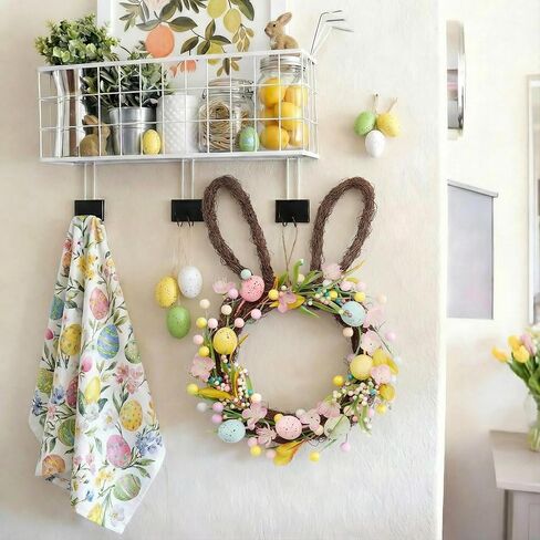 Valery Madelyn 16'' Easter Bunny Wreath for Front Door with Light, Pre-lit Spring Rabbit Wreath Decoration with Pastel Speckled Eggs & Berries, Artificial Farmhouse Wall Decor for Holiday Home Indoor in Saudi Arabia