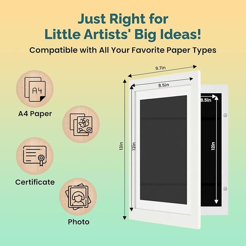 Kids Art Display and Photo Frame – A4 Double Magnetic Closure for Wall or Stand, Holds 100 Artworks – MDF Wood & Shatter-Resistant Plexiglass – 33 cm x 24.2 cm - (White) in Saudi Arabia