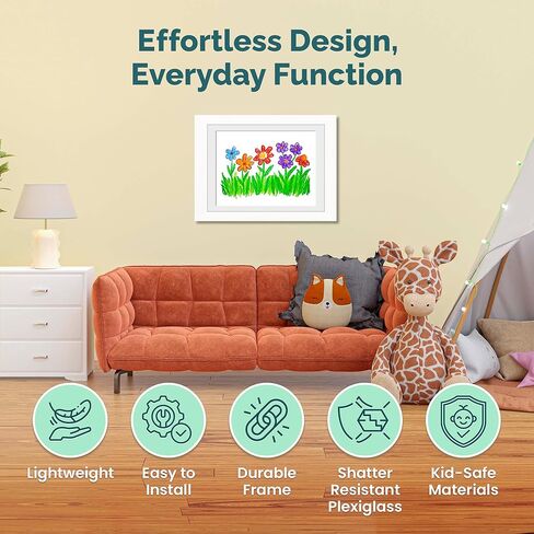Kids Art Display and Photo Frame – A4 Double Magnetic Closure for Wall or Stand, Holds 100 Artworks – MDF Wood & Shatter-Resistant Plexiglass – 33 cm x 24.2 cm - (White) in Saudi Arabia