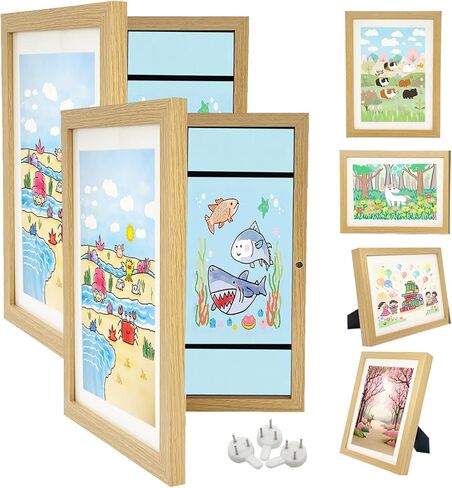 2PCS Kids Art Frames, 8.6x11.6in Front Opening Kids Artwork Frames Changeable Child Artwork Picture Display, Children Storage Frame for Wall, Holds 50pcs Drawings, Craft, White in Saudi Arabia
