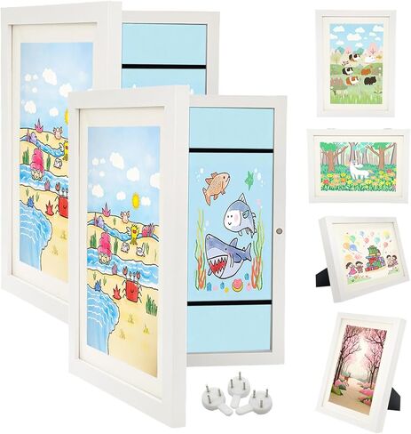 2PCS Kids Art Frames, 8.6x11.6in Front Opening Kids Artwork Frames Changeable Child Artwork Picture Display, Children Storage Frame for Wall, Holds 50pcs Drawings, Craft, White in Saudi Arabia