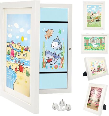 2PCS Kids Art Frames, 8.6x11.6in Front Opening Kids Artwork Frames Changeable Child Artwork Picture Display, Children Storage Frame for Wall, Holds 50pcs Drawings, Craft, White in Saudi Arabia