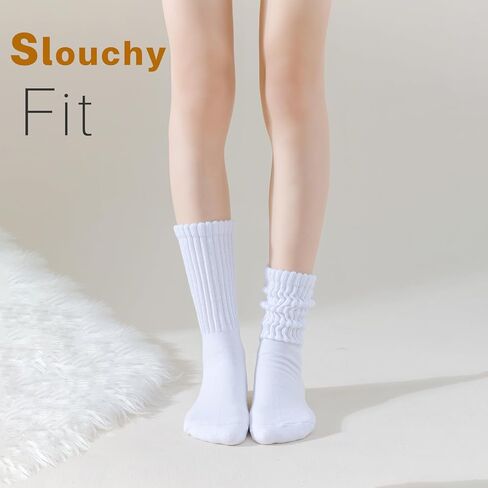 VoJoPi Women's Scrunch Crew Socks, 3 Pairs Cozy Retro Thick Slouchy Socks for Boots, Warm Winter Thermal Gift Set, US 5-11 in Saudi Arabia