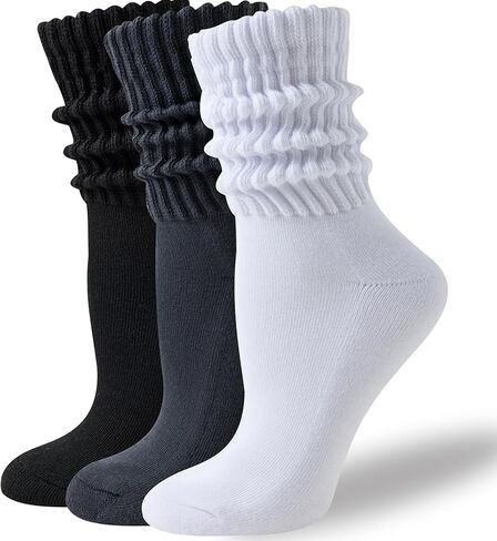 VoJoPi Women's Scrunch Crew Socks, 3 Pairs Cozy Retro Thick Slouchy Socks for Boots, Warm Winter Thermal Gift Set, US 5-11 in Saudi Arabia