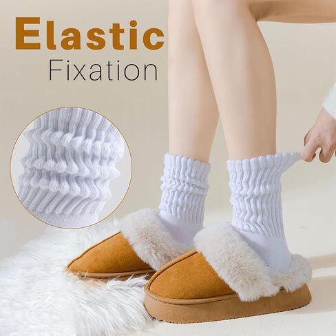 VoJoPi Women's Scrunch Crew Socks, 3 Pairs Cozy Retro Thick Slouchy Socks for Boots, Warm Winter Thermal Gift Set, US 5-11 in Saudi Arabia