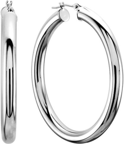 10k White Gold 3mm Shiny Round Tube Hoop Earrings in Saudi Arabia
