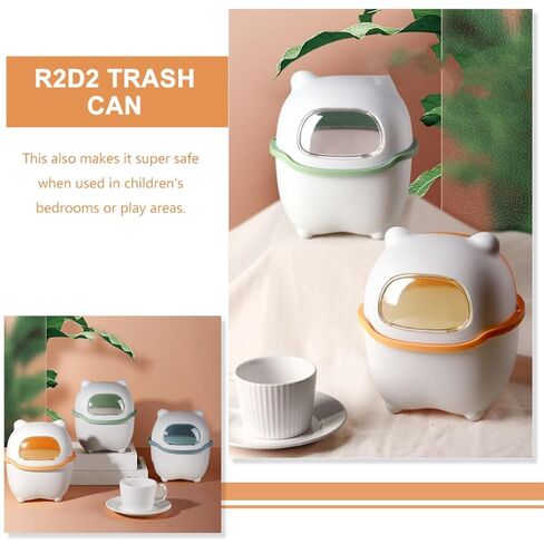 Mini Bear Desk Trash Can with Lid, Small Cartoon Desktop Wastebasket for Bedroom and Office, White and Yellow Mini Flip-top Trash Bin in Saudi Arabia