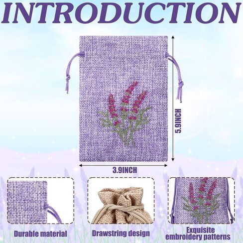 Sunnymove 30 Pcs Embroidered Lavender Sachet Bags 5.7 x 4.1 Inches Sachet Empty Bags Small Drawstring Lavender Jute Pouch for Spice Jewelry Wedding Favor Bag Car Decorations in Saudi Arabia