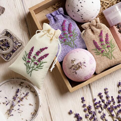 Sunnymove 30 Pcs Embroidered Lavender Sachet Bags 5.7 x 4.1 Inches Sachet Empty Bags Small Drawstring Lavender Jute Pouch for Spice Jewelry Wedding Favor Bag Car Decorations in Saudi Arabia