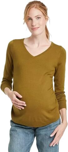 Isabel Maternity by Ingrid & Isabel V-Neck Essential Pullover Maternity Sweater - (Small, Green) in Saudi Arabia
