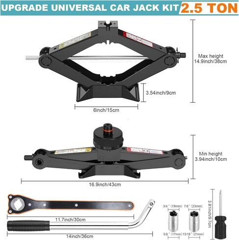 Car Jack Kit Scissor Jack for Tesla Model Y/3/S/X, Sedan,Coupe,SUV,MPV Tire Jack Tool Kit Upgrade 3 in 1 Universal Car Emergency Kit with Tesla Jack Pad,Lug Wrench Tire Changing Kit (Black) in Saudi Arabia