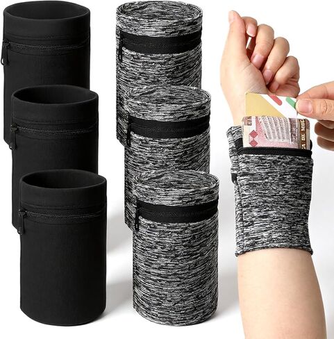 6 قطع من محفظة المعصم، محفظة معصم للرجال، سوار معصم مرن يمكن ارتداؤه مع جيب بسحاب، أساور معصم خفيفة للجري لتخزين العناصر أثناء ممارسة الرياضة والسفر والأنشطة الخارجية - طرازان in Kuwait