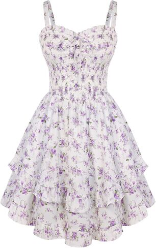 Scarlet Darkness Smocked Floral Sundresses for Women Teens 2026 Summer Flowy Ruffle Mini Dress in Saudi Arabia