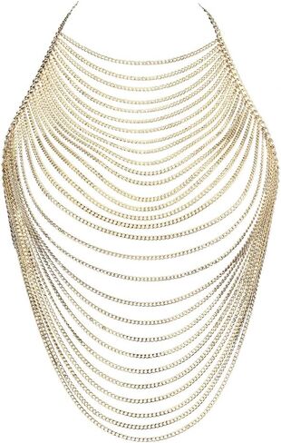 CHRAN Multi-Layer Body Chain Necklace, Gold Metal Chain Halter Top Jewelry, Sexy Chest Chain Accessory for Women in Saudi Arabia