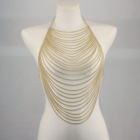 CHRAN Multi-Layer Body Chain Necklace, Gold Metal Chain Halter Top Jewelry, Sexy Chest Chain Accessory for Women in Saudi Arabia