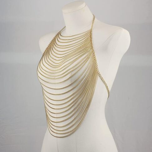 CHRAN Multi-Layer Body Chain Necklace, Gold Metal Chain Halter Top Jewelry, Sexy Chest Chain Accessory for Women in Saudi Arabia