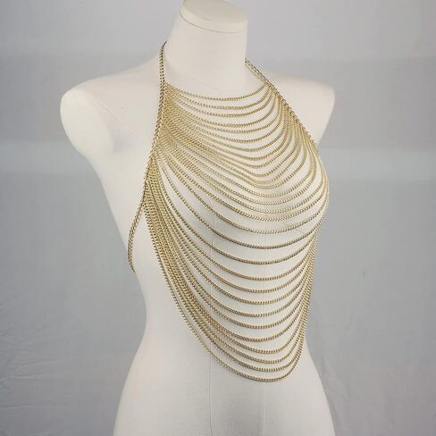 CHRAN Multi-Layer Body Chain Necklace, Gold Metal Chain Halter Top Jewelry, Sexy Chest Chain Accessory for Women in Saudi Arabia