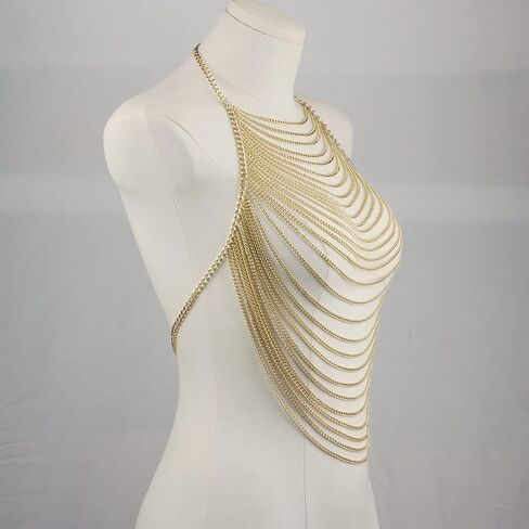 CHRAN Multi-Layer Body Chain Necklace, Gold Metal Chain Halter Top Jewelry, Sexy Chest Chain Accessory for Women in Saudi Arabia