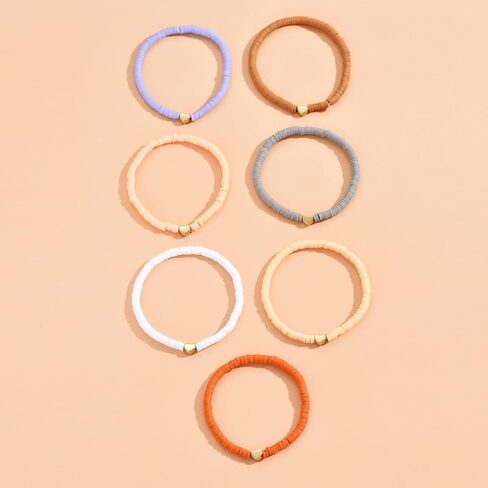 Set of 7 Colorful Soft Clay Beaded Anklets with Heart Charms – Adjustable, Stylish & Fun, Perfect for Summer! in Saudi Arabia