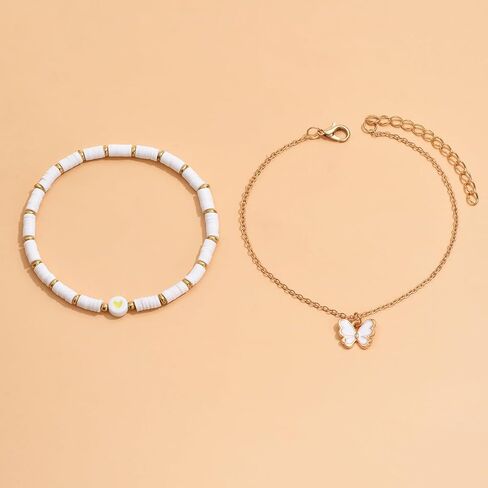 Elegant Double-Layer Foot Chain with Heart and Butterfly Pendants in Saudi Arabia