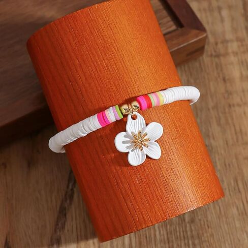 White Soft Clay Beaded Anklet with White Flower Charm – Adjustable, Playful Design for Summer Style in Saudi Arabia