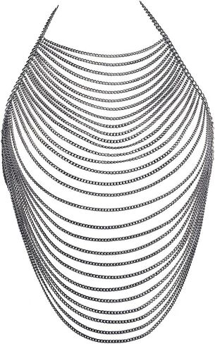 CHRAN Multi-Layer Body Chain Necklace, Gold Metal Chain Halter Top Jewelry, Sexy Chest Chain Accessory for Women in Saudi Arabia