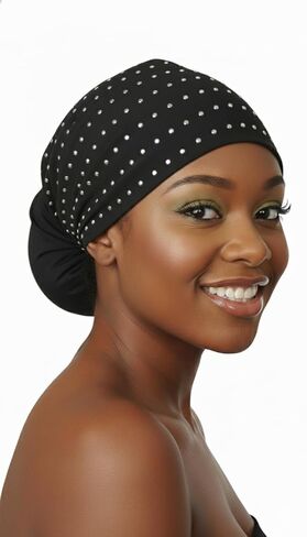 DONNA Metal Stone Magic Long Wrap, Extra Long Tail Head Wrap with Silver Stones, Black, Breathable Spandex in Saudi Arabia