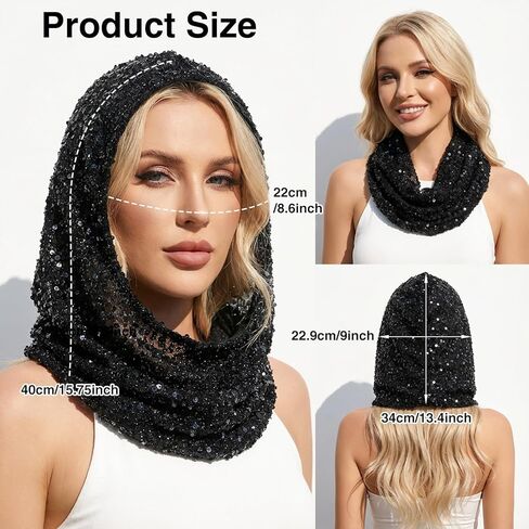 Sequin Rave Hood Scarf for Women, Sparkly Rave Head Scarf Hood Outfit Festival Accessories for Halloween Mardi Gras Costume Gear in Saudi Arabia