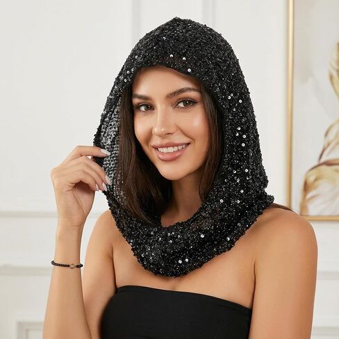 Sequin Rave Hood Scarf for Women, Sparkly Rave Head Scarf Hood Outfit Festival Accessories for Halloween Mardi Gras Costume Gear in Saudi Arabia