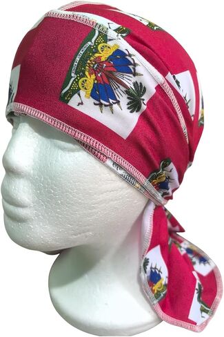 علم هايتي باللون الأحمر Durag للرجال والنساء، غطاء رأس طويل الذيل مع تصميم مربوط، غطاء رأس هيب هوب للمهرجانات، ملابس الشارع، والنمط اليومي in Saudi Arabia